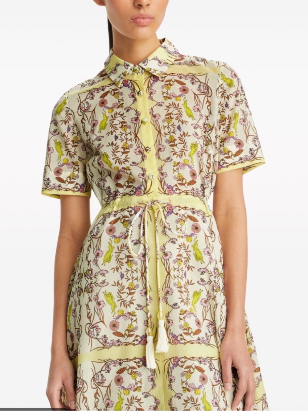 Tory Burch Floral Button-Front Shirt Dress in Light Yellow
